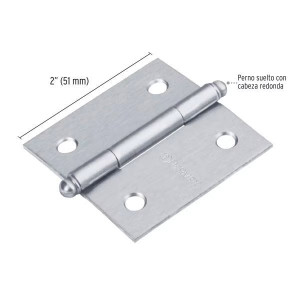 Bisagras cuadrada 2" Acero Cromo Mate x10u Capuchina CRedonda 1.5mm Hermex 43254