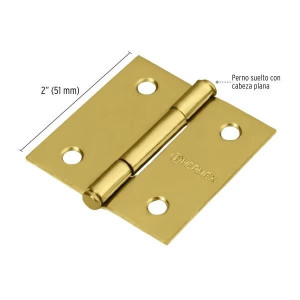Bisagras cuadrada 2" Acero Dorado x10u Capuchina Cplana 1.5mm Hermex 43235