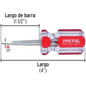 Desarmador Plano 1/4" x1-1/2" MangoPVC Pretul 21461