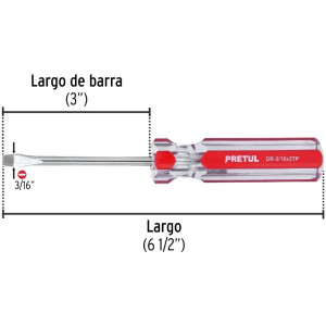 Desarmador Plano 3/16" x3" MangoPVC Pretul 21456