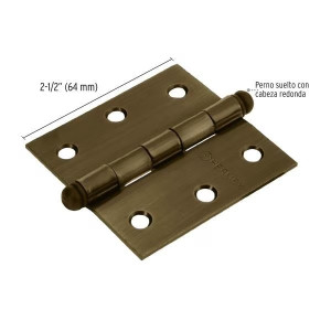 Bisagras cuadrada 2-1/2" Acero Antiguo x10u Capuchina CRedonda 1.8mm Hermex 43245