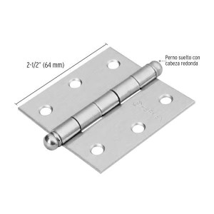Bisagras cuadrada 2-1/2" Acero Cromo Mate x10u Capuchina CRedonda 1.8mm Hermex 43255