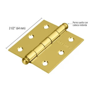 Bisagras cuadrada 2-1/2" Acero Dorado x10u Capuchina CRedondo 1.8mm Hermex 43231