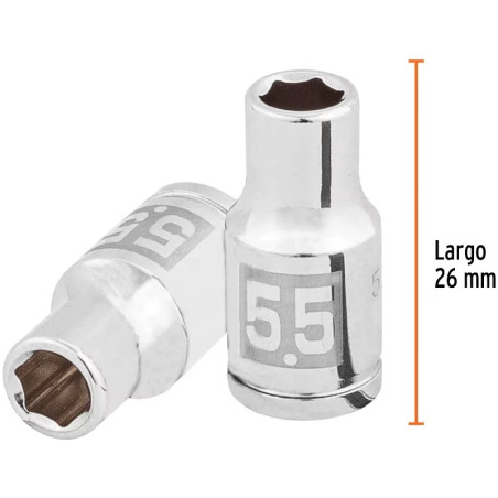 Dados 5.5mm E1/4 Hexagonales CrVanadio, Truper 100966