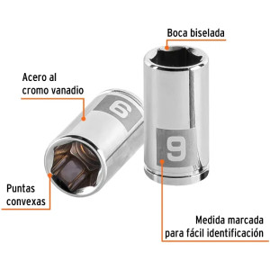 Dados 9mm E1/4 Hexagonales CrVanadio, Truper 13171