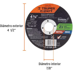 Discos de Corte Metal 4-1/2" x1.2mm OAluminio Inox D7/8 T41, Truper 11901