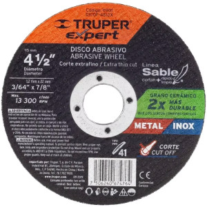 Discos de Corte Metal 4-1/2" x1.2mm OAluminio Inox D7/8 T41, Truper 11901