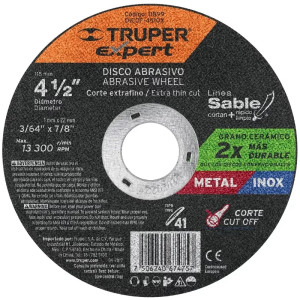Discos de Corte Metal 4-1/2" x1mm OAluminio Inox D7/8 T41, Truper 11899