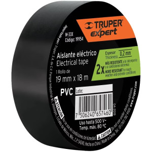 Cinta Aislantes 19mm x18m Negro Retardante Flama 500V, Truper 19954