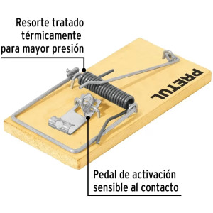 Trampa de Madera 4", para raton 2 unidades, activacion al sensible contacto, RAT-4M 23709 Pretul