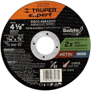 Discos de Corte Metal 4-1/2" x1.6mm OAluminio Inox D7/8 T41, Truper 11974