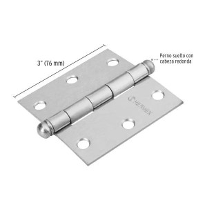 Bisagras cuadrada 2-1/2" Acero Cromo Mate x20u Capuchina CRedonda 2mm Hermex 43256