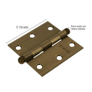 Bisagras cuadrada 3" Acero Antiguo x20u Capuchina CRedonda 2mm Hermex 43246
