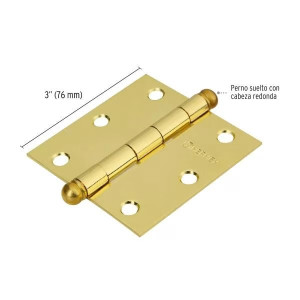 Bisagras cuadrada 3" Acero Dorado x20u Capuchina CRedondo 2mm Hermex 43232