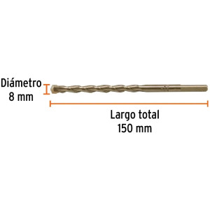 Brocas Concreto 8mm x 150mm ZP3 Ctungsteno Truper 102346