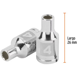 Dados 4mm E1/4 Poligonales CrVanadio, Truper 100973