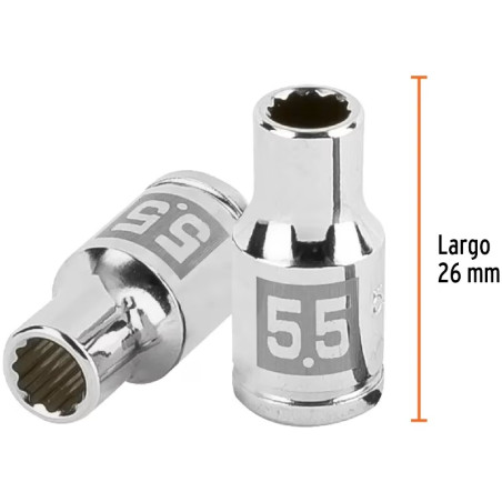 Dados 5.5mm E1/4 Poligonales CrVanadio, Truper 100975