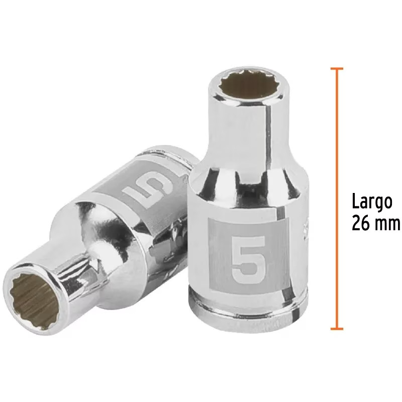 Dados 5mm E1/4 Poligonales CrVanadio, Truper 100974