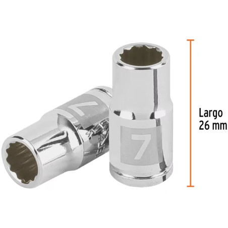 Dados 7mm E1/4 Poligonales CrVanadio, Truper 100979