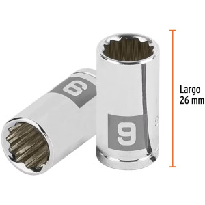 Dados 9mm E1/4 Poligonales CrVanadio, Truper 100981