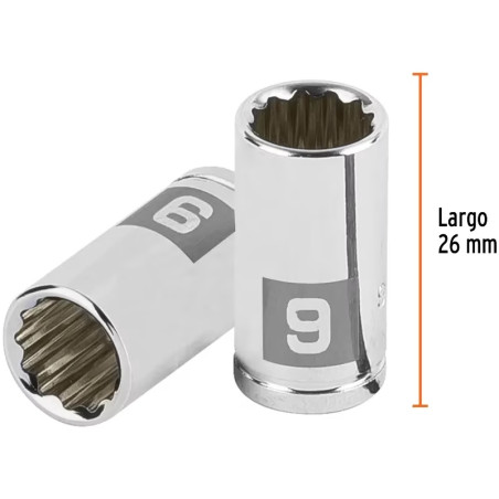 Dados 9mm E1/4 Poligonales CrVanadio, Truper 100981