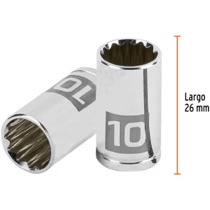 Dados 10mm E1/4 Poligonales CrVanadio, Truper 100982