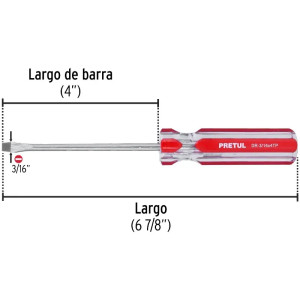 Desarmador Plano 3/16" x4" MangoPVC Pretul 21458