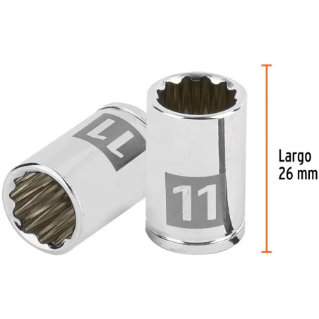 Dados 11mm E1/4 Poligonales CrVanadio, Truper 100984