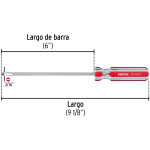 Desarmador Plano 3/16" x6" MangoPVC Pretul 21457