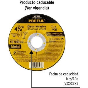 Discos de Desbaste Metal 4-1/2" x6.2mm Oaluminio, Pretul 29955
