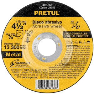 Discos de Desbaste Metal 4-1/2" x6.2mm Oaluminio, Pretul 29955