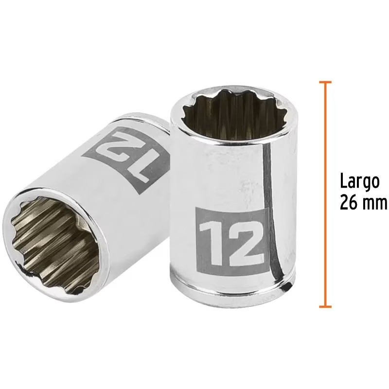 Dados 12mm E1/4 Poligonales CrVanadio, Truper 100986