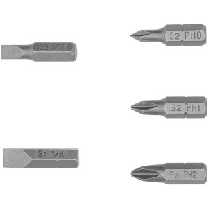 Juego de Puntas 5Piezas Phillips PH0 PH1 PH2 Plano 3/16 1/4" Largo1", para Desarmador Electrico o Manual, P5-15 17780 Truper