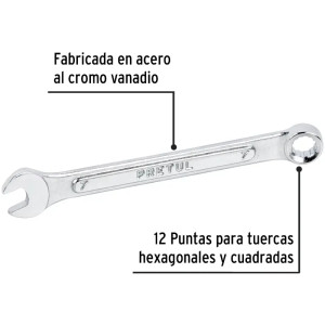 Llave Boca Mixta 7mm Combinada CrVanadio Pretul 21901