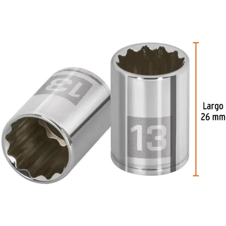 Dados 13mm E1/4 Poligonales CrVanadio, Truper 100987
