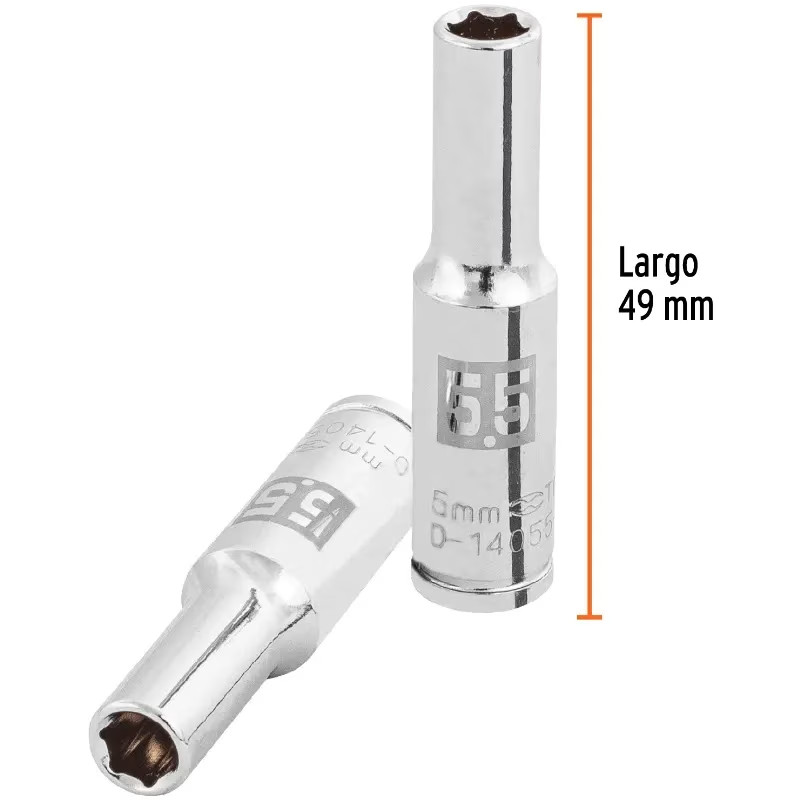 Dados 5.5mm E1/4 Tubulares Hexagonales CrVanadio, Truper 100970
