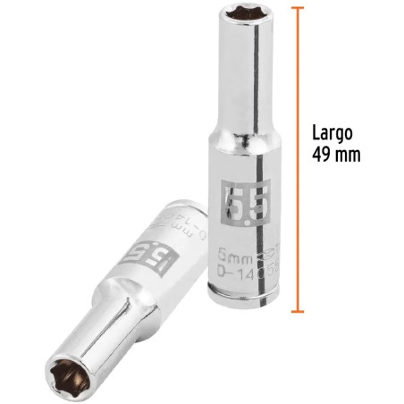 Dados 5.5mm E1/4 Tubulares Hexagonales CrVanadio, Truper 100970