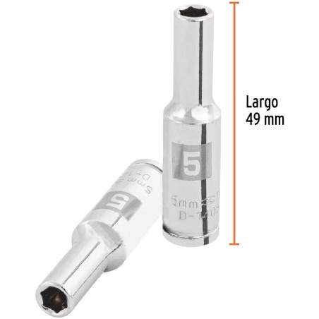 Dados 5mm E1/4 Tubulares Hexagonales CrVanadio, Truper 100969