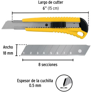 Cutter 6" 18mm con AlmaMetalica 1Navaja de Acero, Pretul CUT-6P 22396