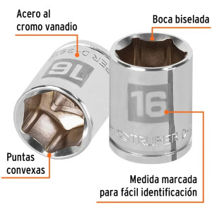 Dados 16mm E3/8 Hexagonales CrVanadio, Truper 13680