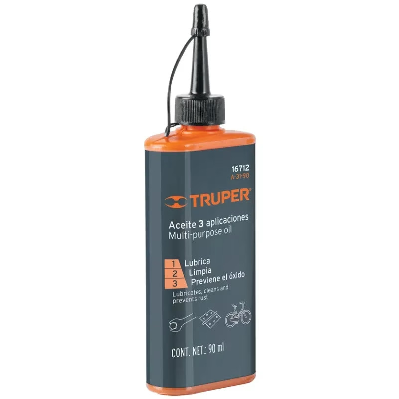 Aceite Multiusos 90ml 3oz, Lubricante Protege Oxidación y Corrosión para Metal, Truper 16712