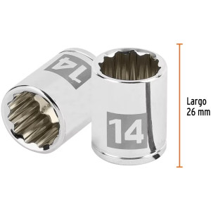 Dados 14mm E1/4 Poligonales CrVanadio, Truper 100953