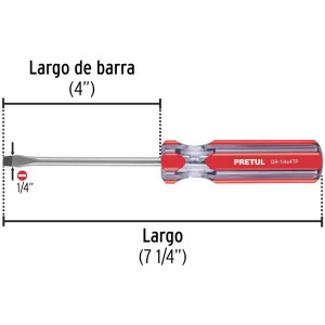 Desarmador Plano 1/4" x4" MangoPVC Pretul 21459