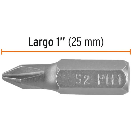 Puntas Phillips PH1 x 1" 5pzas Cruz para Desarmador Electrico o Manual, PUDE-1101 12140 Truper