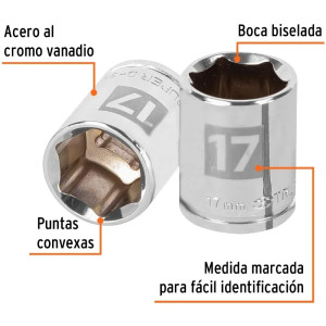 Dados 17mm E3/8 Hexagonales CrVanadio, Truper 13681