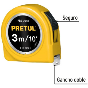 Wincha Flexometro Amarillo 3 Metros, carcasa ABS, PRO-3MEB 21605 Pretul