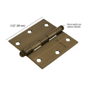 Bisagras cuadrada 3-1/2" Acero Antiguo x10u Capuchina CRedonda 2.2mm Hermex 43247