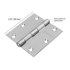 Bisagras cuadrada 3-1/2" Acero Cromo Mate x10u Capuchina CPlana 2.2mm Hermex 43262