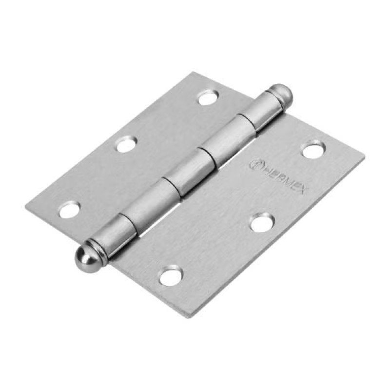 Bisagras cuadrada 3-1/2" Acero Cromo Mate x10u Capuchina CRedonda 2.2mm Hermex 43257
