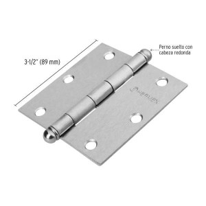 Bisagras cuadrada 3-1/2" Acero Cromo Mate x10u Capuchina CRedonda 2.2mm Hermex 43257